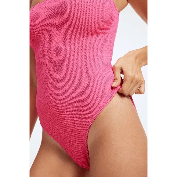 NWOT GOOD AMERICAN Always Fits Bright Pink Crinkle One Piece Swimsuit, Size 3/4 - Picture 6 of 16